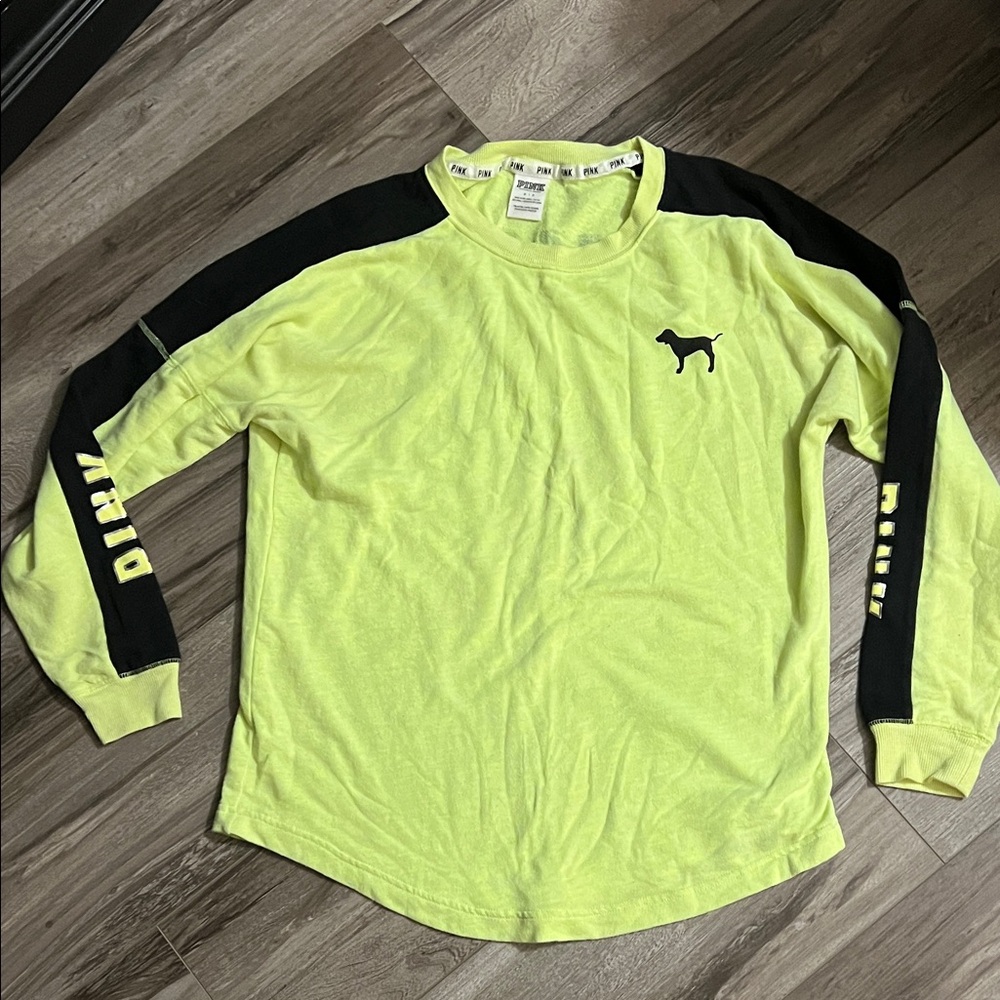 PINK Victoria's Secret Bright Yellow and Black Long Sleeve Tee